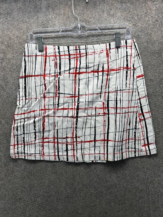 Trina Turk Skirt Womens 8 White Plaid Cotton Blend Twill Mini Pencil Pockets - Picture 6 of 8